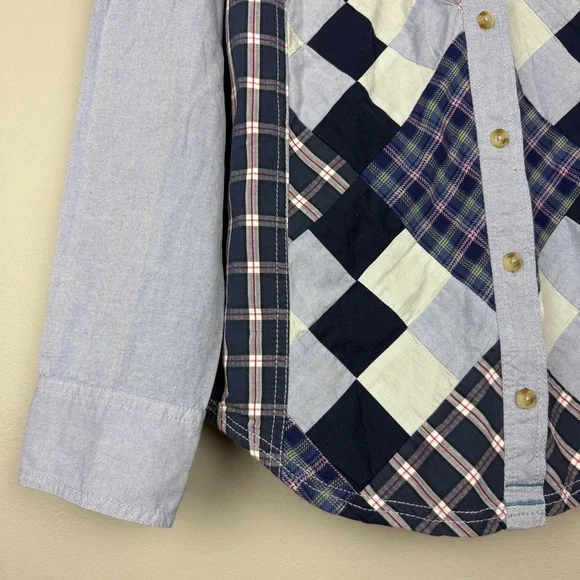 Free People Rare Argyle Plaid Quilt Button Oversized Shirt - Picture 5 of 7